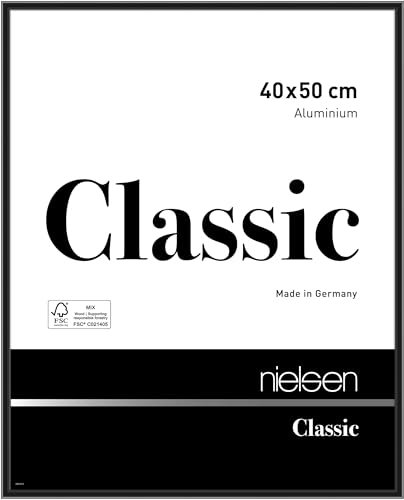 nielsen Bilderrahmen, 40 x 50 cm, Aluminium, Schwarz glanz, Posterrahmen zum Aufhängen im Hoch- & Querformat, Echtglas, Classic
