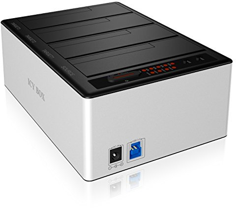 Icy Box IB-141CL-U3 4-fach Dockingstation für 2,5 (6,35 cm) und 3,5 (8,9 cm) SATA HDD/SSD mit USB 3.0, Klonfunktion und JBOD silber/schwarz