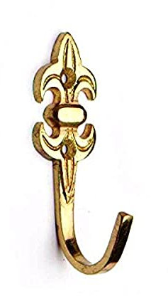 Merriway BH03975 (2 Pcs) Fleur-de-Lys Design Curtain Drapery Tie Back Hold Back Hooks 75mm 3 inch Brass Plated - Pack of 2 Pieces
