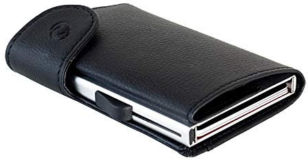 C-secure Card Holder in Black Italian Leather RFID NFC Blocker Wallet