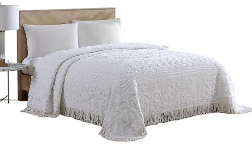 Beatrice Home Fashions Medallion Chenille Copriletto, ciniglia, Bianco, Queen