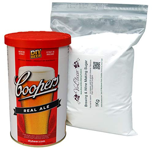 Coopers Real Ale - 40 Pint Homebrew Beer Ingredient Kit Including 1Kg Vinclasse Brewing Sugar