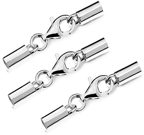 My-Bead 3 Stück Schmuckverschlüsse Set Ø 3.5mm 925 Sterling Silber Verschluss nickelfrei für Ø 3mm Lederarmbänder Ketten