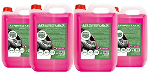 Set de 4 Garrafas de Anticongelante / Refrigerante de Motor MTK al 20%, -9°C, Rosa, 5 litros (20 litros total)