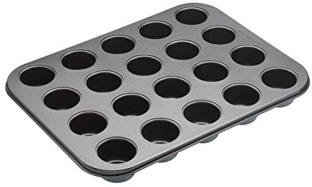 MasterClass 20-Loch Mini-Muffinform mit losem Boden und PTFE-, PFOA- und BPA-freiem Antihaftbeschichtung in Geschenkbox, robuster 1mm Kohlenstoffstahl, 35 x 27cm, Grau