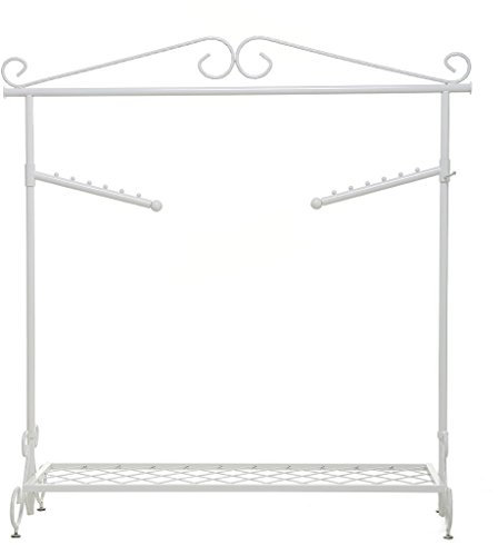 Kleiderständer Kleiderstange Garderobenständer mit Schuhablage, Vintage-Stil Höhenverstellbar von 126 bis 200 cm JLK14 (Weiss)