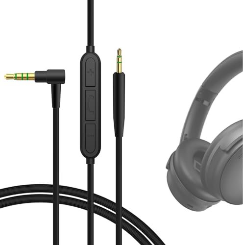 Geekria QuickFit Cable de Audio con Micrófono Compatible con Bose QC45, QC35, QC25 Auriculares, 2.5mm Cable Estéreo de Repuesto con Micrófono en línea y Control de Volumen(1.2m)