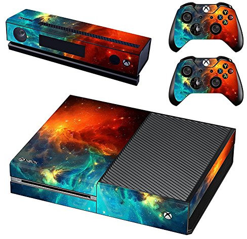 DOTBUY Xbox One Console Decal Vinyl Skin Sticker + 2 Manette Stickers + 1 Kinect Sticker (Starry Blue-Orange)