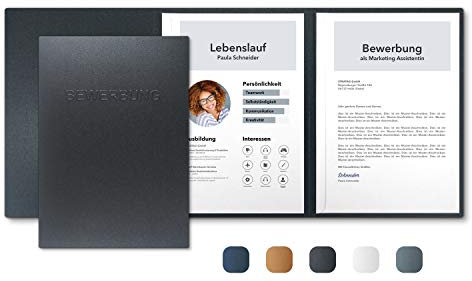 2 Stück 3-teilige Bewerbungsmappen Anthrazit Metallic mit 2 Klemmschienen - Premium-Qualität mit hochwertiger Prägung BEWERBUNG - direkt vom Hersteller STRATAG