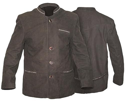 German Wear Trachtenjacke Trachten Lederjacke Jacke Janker aus Ziegenleder braun, Größe:52
