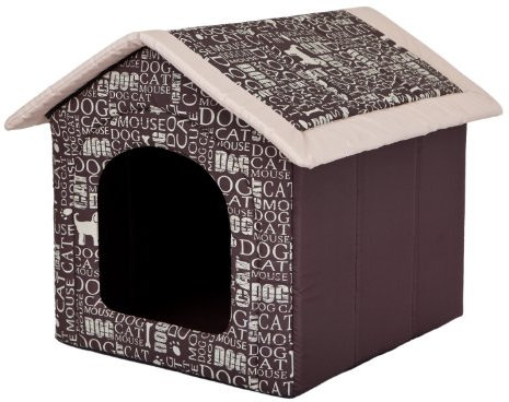 HobbyDog Hundehaus Hundehütte für mittelgroße Hunde - Katzenhaus, Katzenhöhle - mit herausnehmbarem Dach - Tierhaus für Katzen und Hunde für Drinnen/Indoor 60 x 55 x 60 cm [XL] Braun mit Text