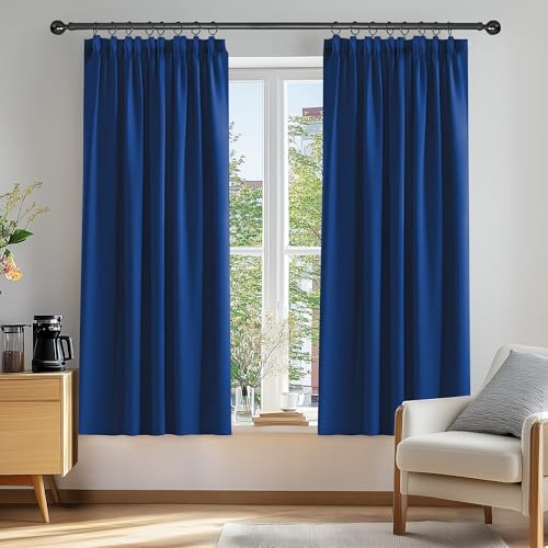 Deconovo Vorhang Blickdicht Thermogardine Kälteschutz Kräuselband Gardinen Wohnzimmer, 138x117cm(HöhexBreite), Königsblau, 2er Set