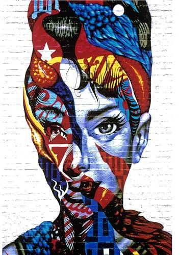 Fototapete - Tapete Graffiti 200x270 cm - Foto Tapete Schlafzimmer Wohnzimmer Moderne Vliestapete XXL Wandtapete Motivtapeten Bildtapete 3d Effekt Wand Dekoration - Frau Gesicht Ziegeloptik Mural