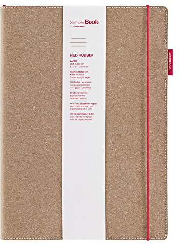 transotype senseBook RED RUBBER Design Notizbuch, large - ca. A4, liniert, weitere Varianten auswählbar, mit rotem Gummiband, edles Rinderleder