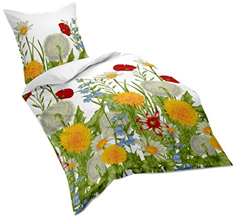 Fleuresse Mako-Satin-Bettwäsche, sommerliche Blumenwiese, 155 x 220 cm, bunt
