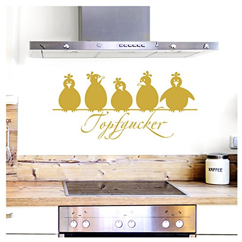 Grandora Wandtattoo Topfgucker 5 Vögel I Gold 70 x 33 cm I Küche Spruch Zitat Aufkleber selbstklebend Wandaufkleber Wandsticker W862