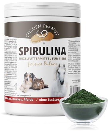 GOLDEN PEANUT Spirulina Pulver 500 g - 100% Reine Spirulina Alge für Pferd, Hund und Katze, Premium Qualität, natürliche Nährstoffversorgung