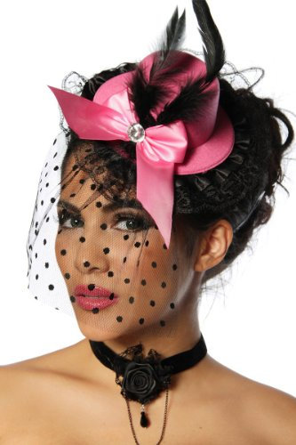 Burlesque Mini-Hut / Fascinator--rosa/schwarz--OS
