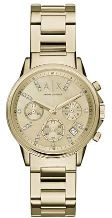 Armani Exchange Uhr für Damen , QuarzChronographenwerk, 36mm GoldEdelstahlgehäuse mit Edelstahlarmband, AX4327