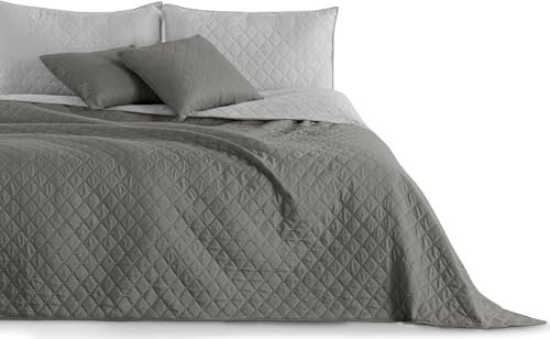 DecoKing Tagesdecke 77108 240 x 260 cm Stahl anthrazit grau Silber Bettüberwurf zweiseitig pflegeleicht Axel