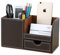 KINGFOM Büro Schreibtisch Organizer Ordnungssystem 4 Speicherabteil PU Leder Stiftebox Stifteköcher Bürobedarf (Braun)