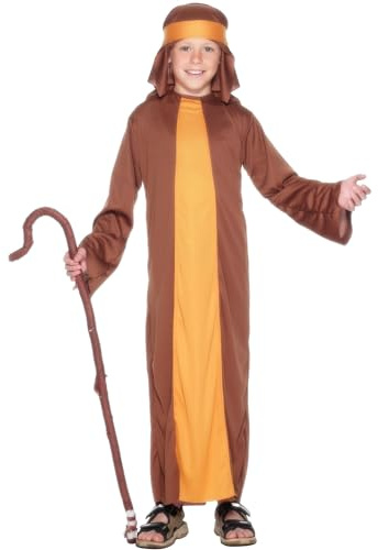 Smiffys Shepherd Costume, Brown with Robe & Headpiece, Christmas Children's Fancy Dress, Child Dress Up Costumes