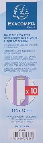 Exacompta 10 Étiquettes Autocollantes Classeurs à Levier Blanc Dos 80 mm