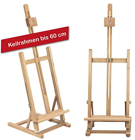 Paintersisters® Große TISCHSTAFFELEI T-60 aus Buche FSC® für Keilrahmen bis 60 cm, Sitzstaffelei, Winkel und Malhöhe einstellbar