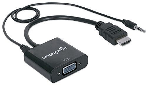Manhattan HDMI to VGA (with Audio) Converter cable, 1080p, 30cm, Male to Female, Micro-USB Power Input Port for additional power if needed, Black, Three Year Warranty, Polybag