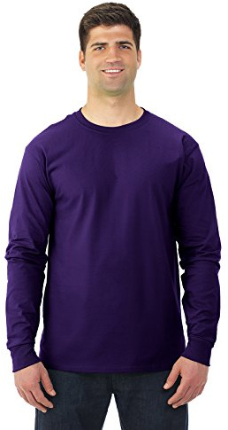 Fruit Of The Loom Adult HD Cotton Long Sleeve Crew T-Shirt, M, Purple