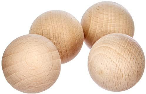 Rayher 6252500 Rohholz-Kugeln, ungebohrt, 30 mm ø, 4 Stück, Buchenholz, Holzkugeln ohne Loch, zum Basteln und Bemalen, beige