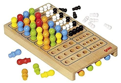 goki 56708 Master Logic Spiel aus Holz, klassisches Logikspiel für 2 Spieler, Strategiespiel, Steckspiel mit bunten Holzstiften, Knobelspaß für die ganze Familie