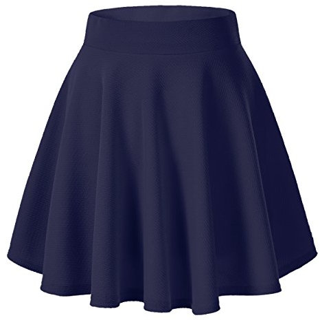 Damen Mädchen Basic Solid vielseitige dehnbaren informell Mini Skater Rock (XL, Navy Blau)