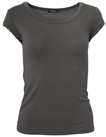 Easy Young Fashion - Damen Basic Rundhals T-Shirt - Kurzarm Unterziehshirt Skinny Fit 1001 - Espresso Braun L
