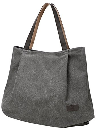 PB-SOAR Damen XXL Vintage Canvas Shopper Schultertasche Handtasche Beuteltasche Freizeittasche (Grau)