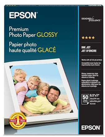 Epson Premium Photo Paper Glossy, 50 sheets, 8.5 X 11, (S041667)