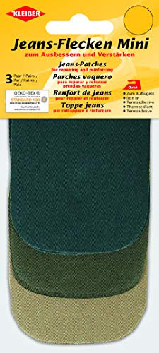 Kleiber 34902 3 Paar Jeans-Flicken Mini, Baumwolle, grün, Olive, beige, 9 x 7 x 0,01 cm
