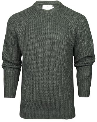 Xact Men's Chunky Fisherman Knit Jumper, Crew Neck, Raglan Sleeve (Dark Charcoal Marl) L