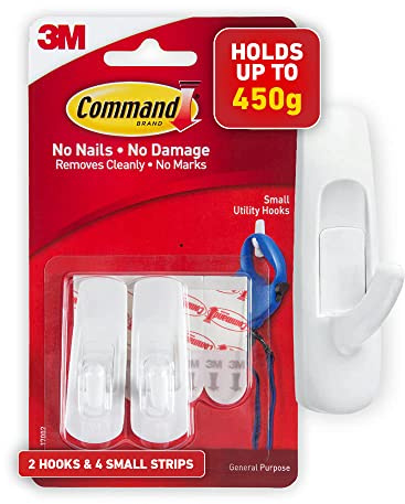 Command Small Utility Hooks, White, 2-Hooks (17002ES)