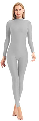 speerise Damen adult high neck zip one piece unitard full body leotard Grau Small