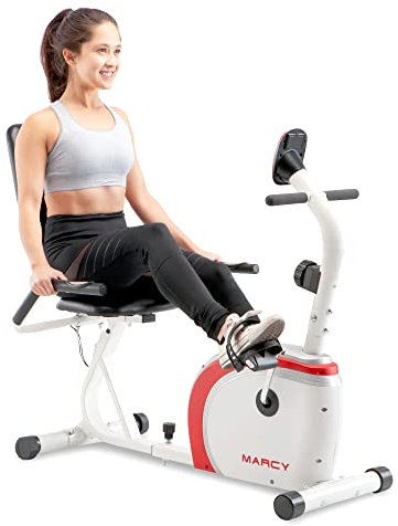 Marcy Recumbent Exercise Bike with Magnetic Resistance and Pulse Sensor NS-908R White 30.50 x 11.50 x 21.50 inches