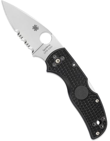 Spyderco Unisex – Erwachsene, Taschenmesser, Native 5 Lockback, Klinge: 7.6 cm, schwarz, Klappmesser, CPM S35VN, Teil gezahnt, Taschenclip, Satin Finish, grau, normal, C41PSBK5