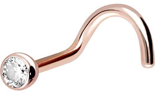 PIERCINGLINE 750er GOLD Nasenpiercing Spirale 18 KARAT 2,2 mm KRISTALL Piercing Nase Stecker Roségold