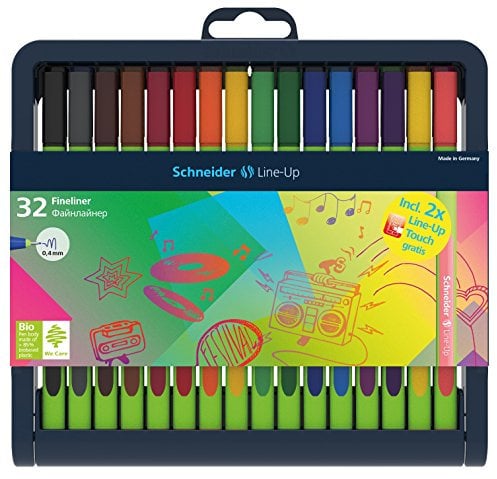 Schneider Line-Up Fineliner (Strichstärke 0,4 mm, aus biobasiertem Kunststoff, ausgezeichnet mit Der blaue Engel) 32 Stück, sortiert