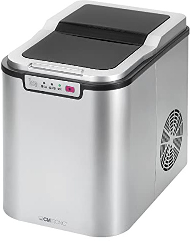 Clatronic isbitsmaskin/isbitsdispenser/isbitsmaskin/Ice Cube Maker EWB 3526; vattentank 2,2 liter; 10–15 kg isbitar per dag (24 h); LED-display; tyst drift; 150 watt; silver