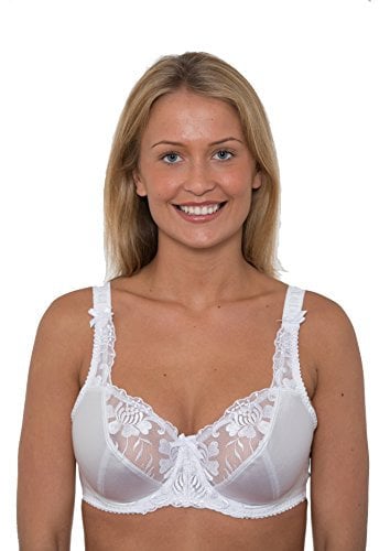 Gemm Ladies Large Bosom Plus Size Bra Underwired Firm Control Bra D-J Cup (36 DD, White)