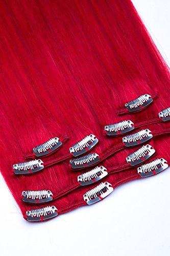 Clip In Extensions Set 100% Echthaar 7 teilig 70g Haarverlängerung 45cm Clip-In Hair Extension Nr. Rot