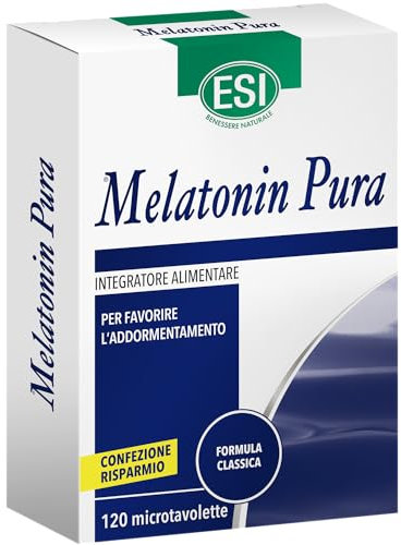 ESI - Melatonin Pura, Integratore Alimentare di Melatonina, Favorisce il Sonno, Senza Glutine e Vegan, 120 Microtavolette