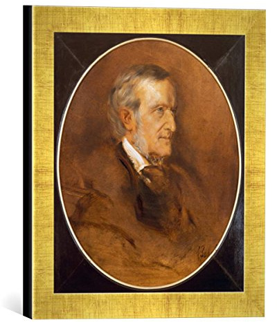 Gerahmtes Bild von Franz Von Lenbach Richard Wagner, Kunstdruck im hochwertigen handgefertigten Bilder-Rahmen, 30x30 cm, Gold Raya