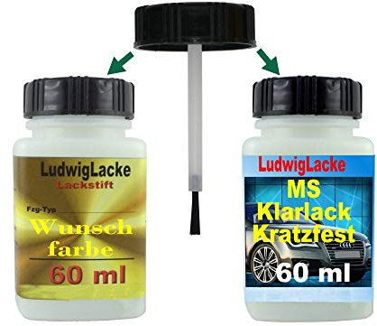 LudwigLacke LY3D Tornadorot für VW Lackstift Set Autolack & Klarlack je 60ml